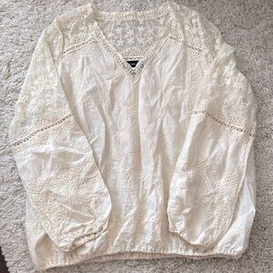 Lane Bryant Ivory/Cream Embroidered Lace Bohemian L/S Blouse, size 14/16